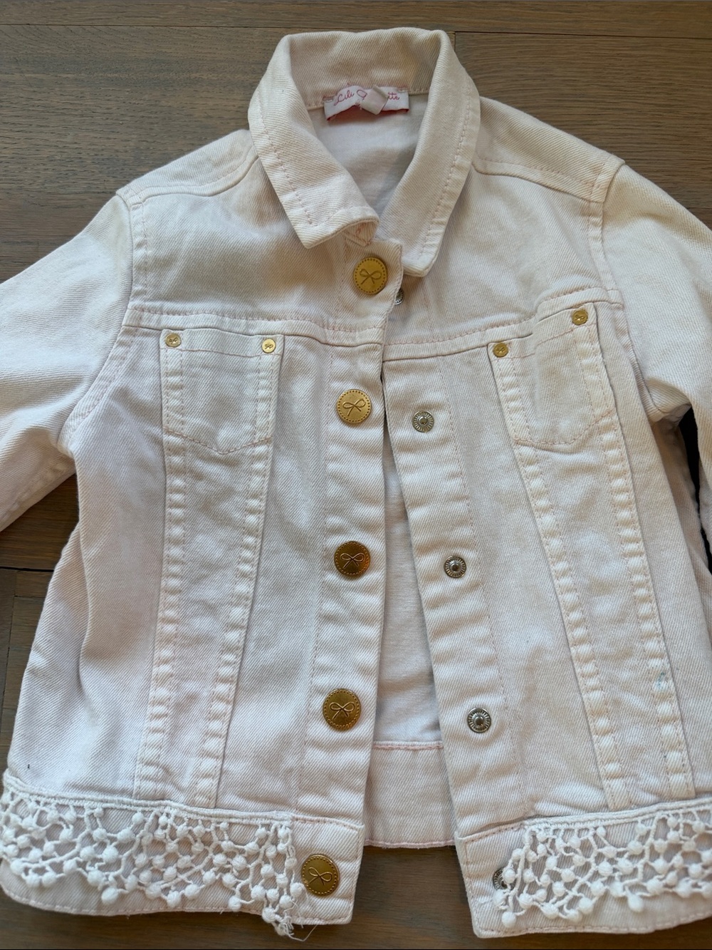 Lili Gaufrette Light Pink Denim Jacket with Crochet Hem